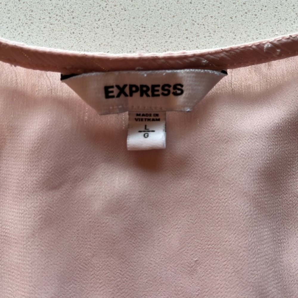 Express Light Pink Metallic Button-Front Blouse - Picture 8 of 8